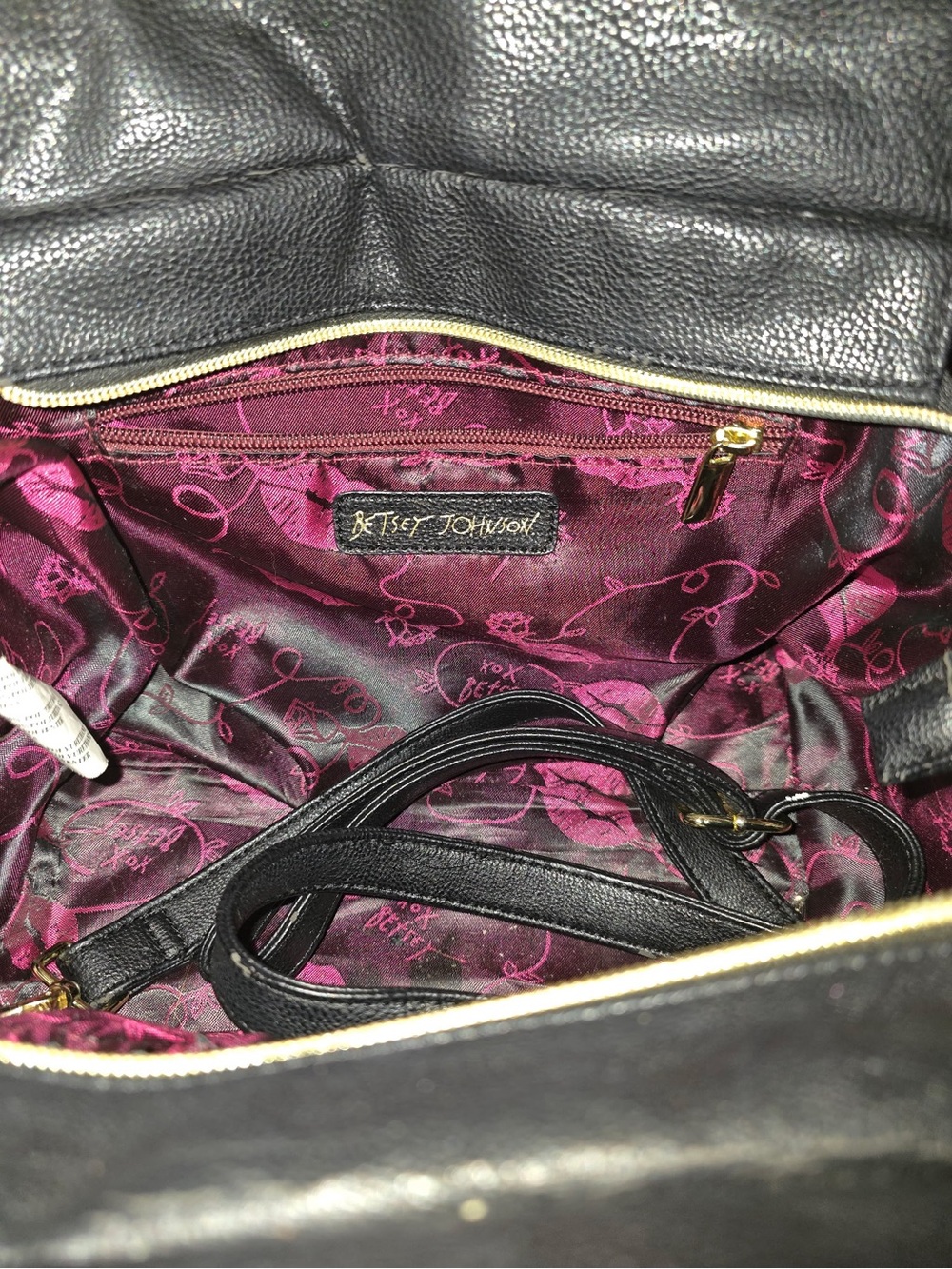 Betsey Johnson Black Tote with Pink Quilted Pouch - Picture 3 of 3